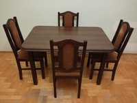 Solidny stół pokojowy rozkładany plus cztery krzesła bdb