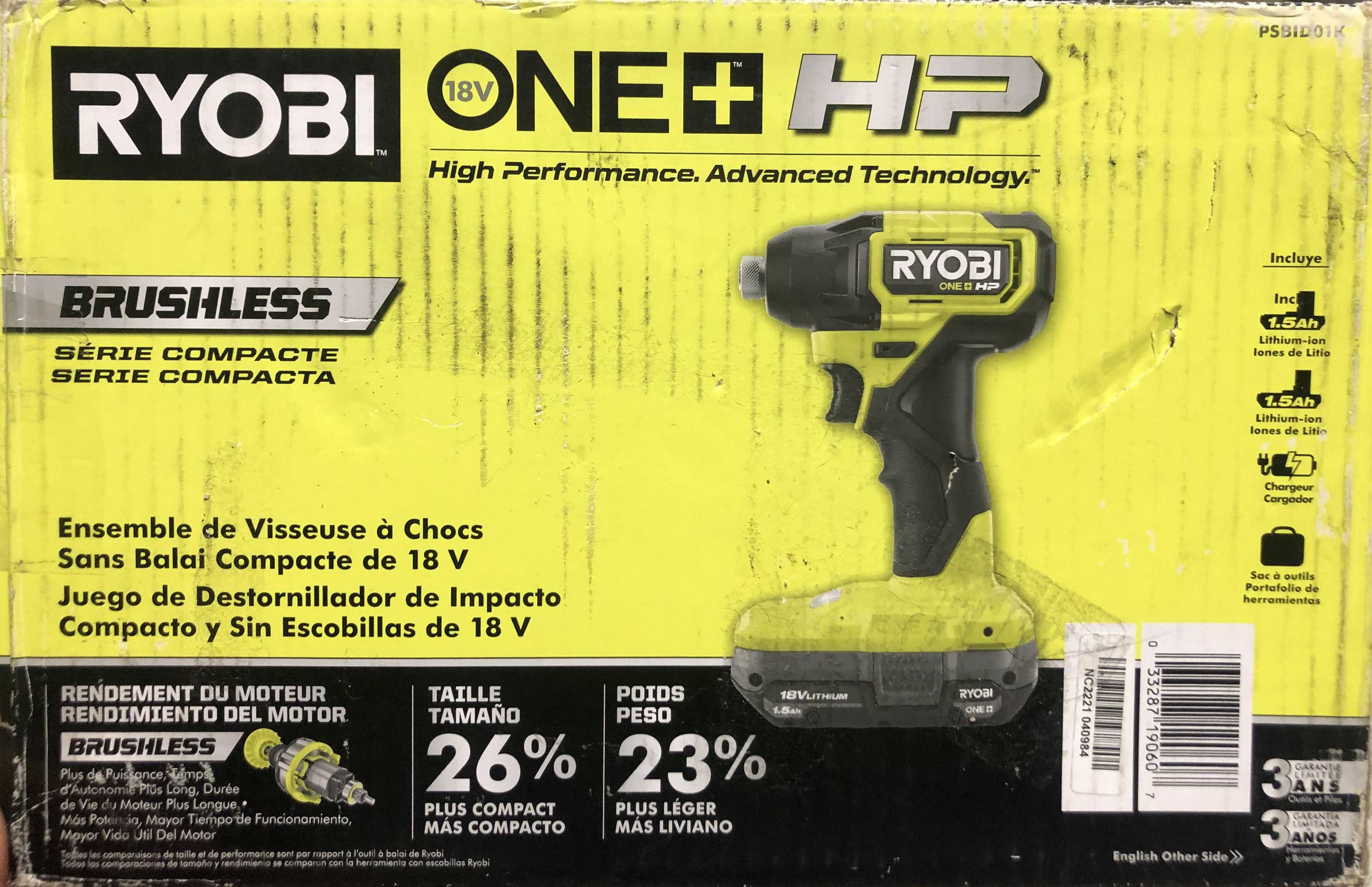 Безщітковий компактний імпакт Ryobi PSBID01 (RID18C-0) 18V One+ з США