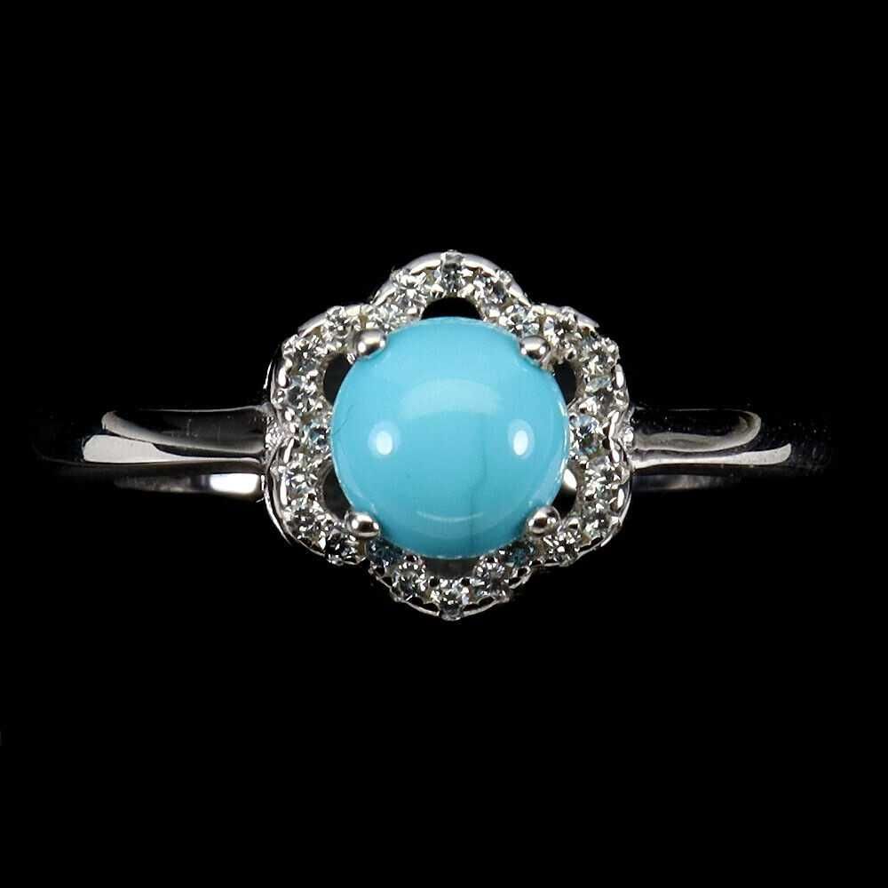 Круглое кольцо с голубой бирюзой 6 мм, серебро 925 пробы, размер 18