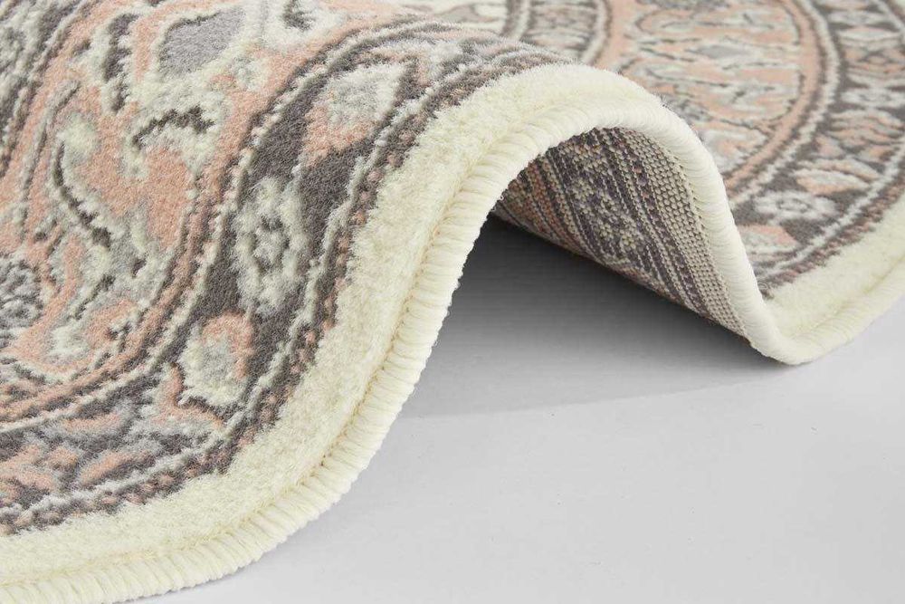 Kremowo różowy tradycyjny, klasyczny dywan okrągły do salonu 160cm