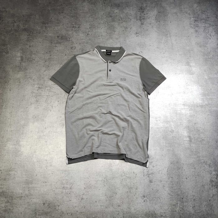 MĘSKA Koszulka POLO Elegancka Szara Bawełna Rękawki Hugo Boss Logo