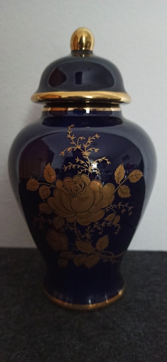 Porcelana CJ Collection Wazon Urna ECHT KOBALT Złota Róza