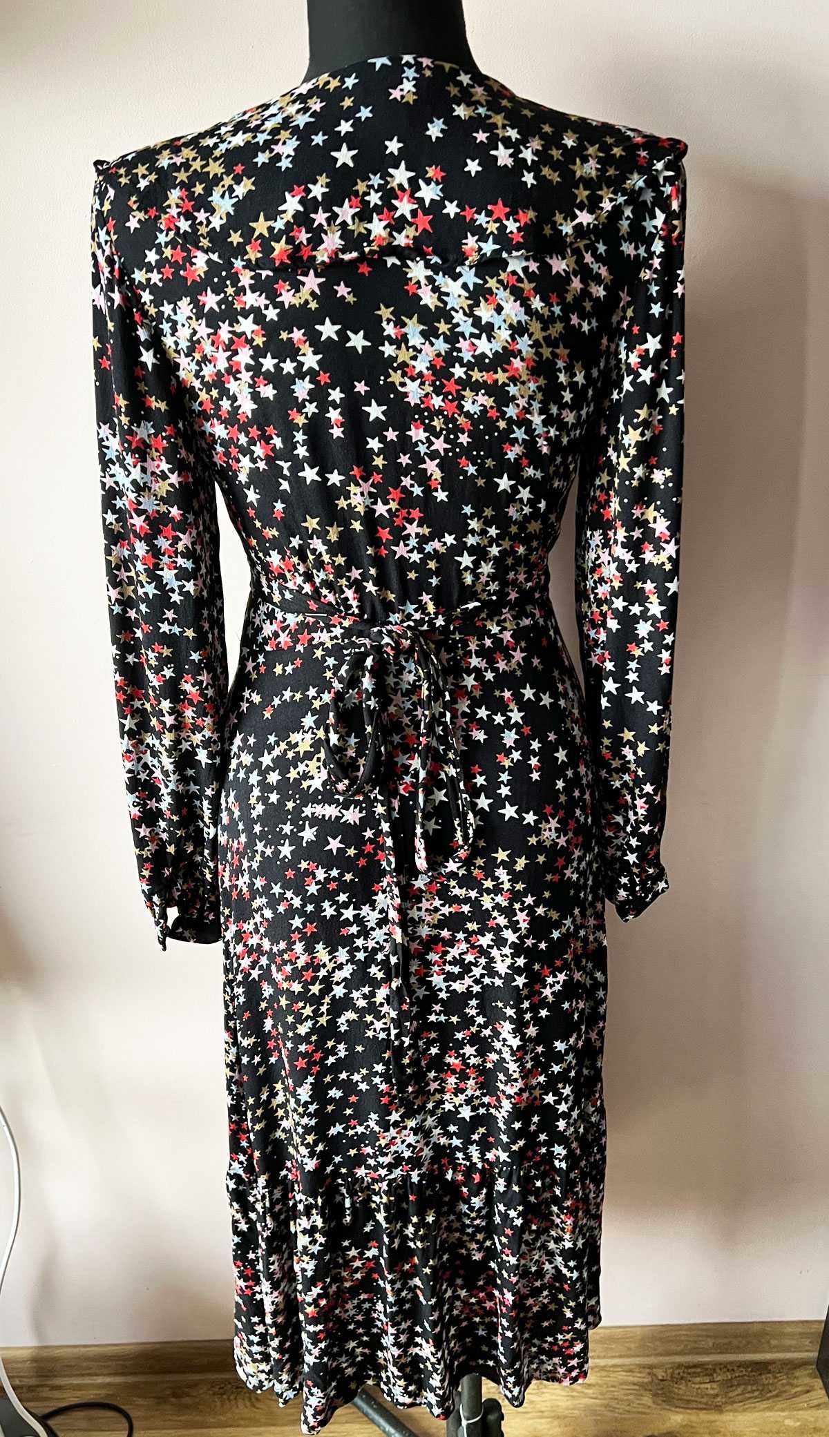Marks&Spencer x Ghost czarna kopertowa długa sukienka gwiazdki r. 38 M