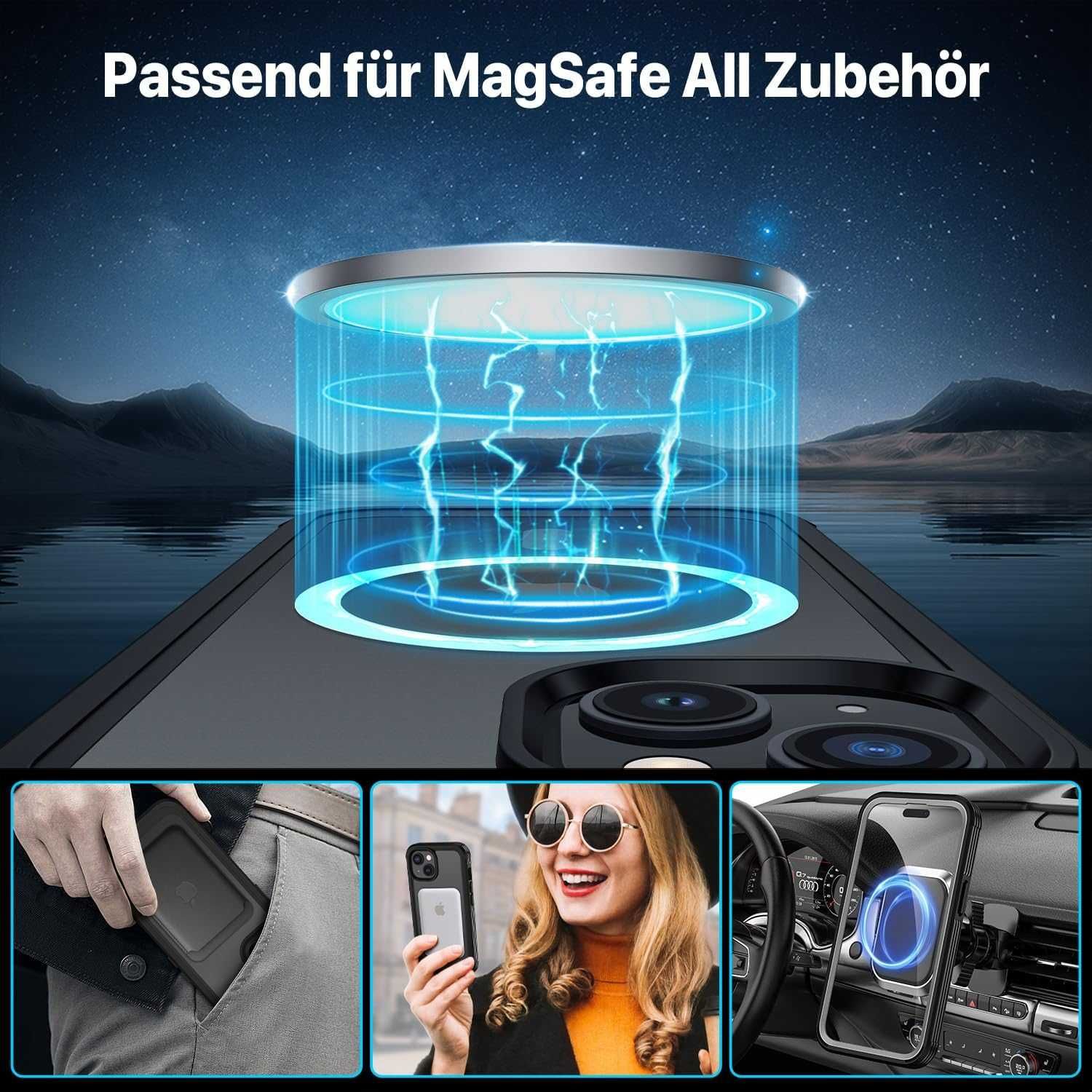CENHUFO etui 360 do iPhone 15 pancerne etui magsafe + szkło na aparat