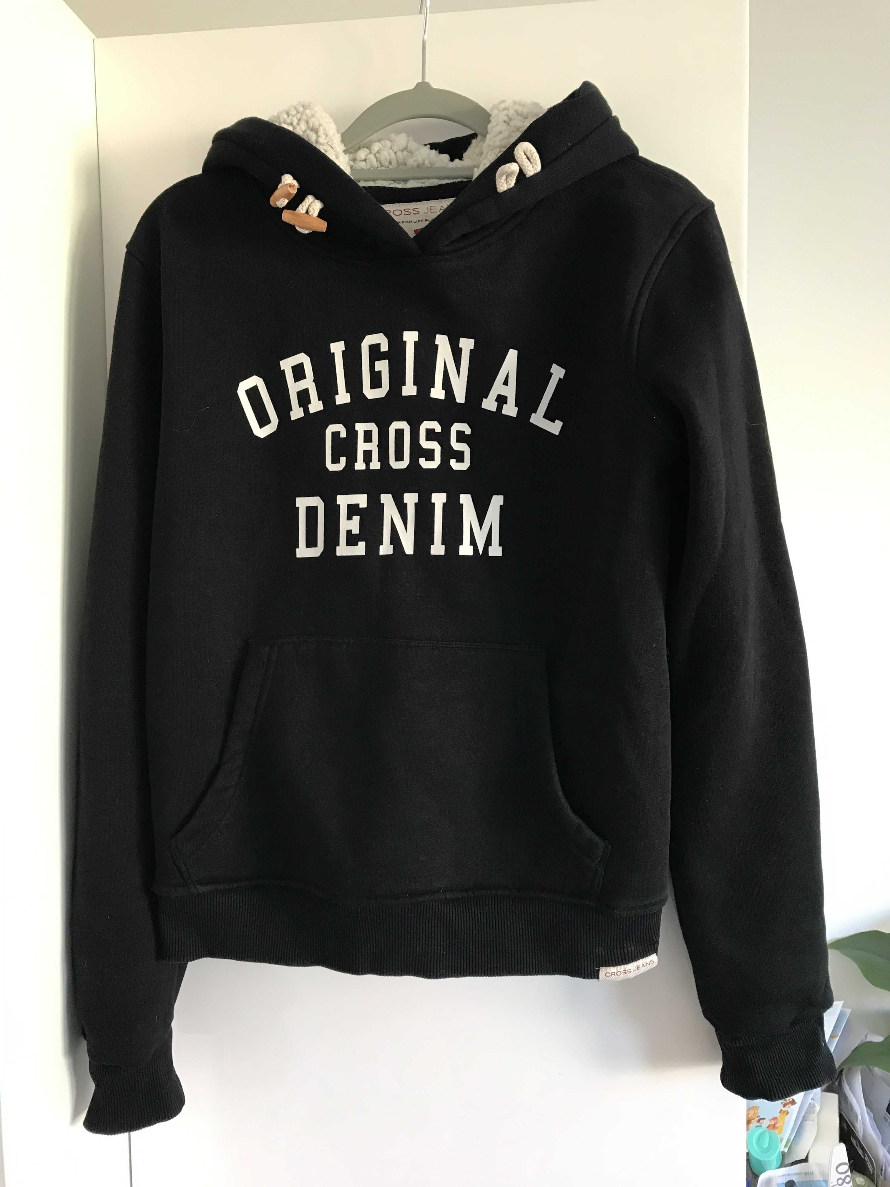 Bluza damska czarna z kapturem S ocieplana ciepła Cross Jeans
