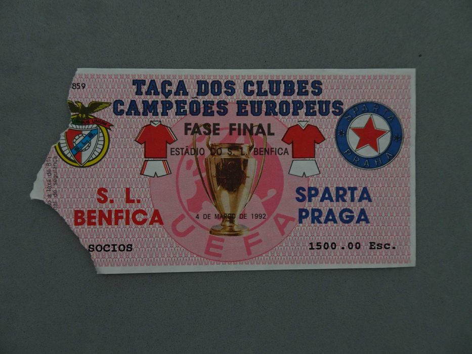 Bilhete de futebol Benfica Sparta Praga Taça Campeões Europeus