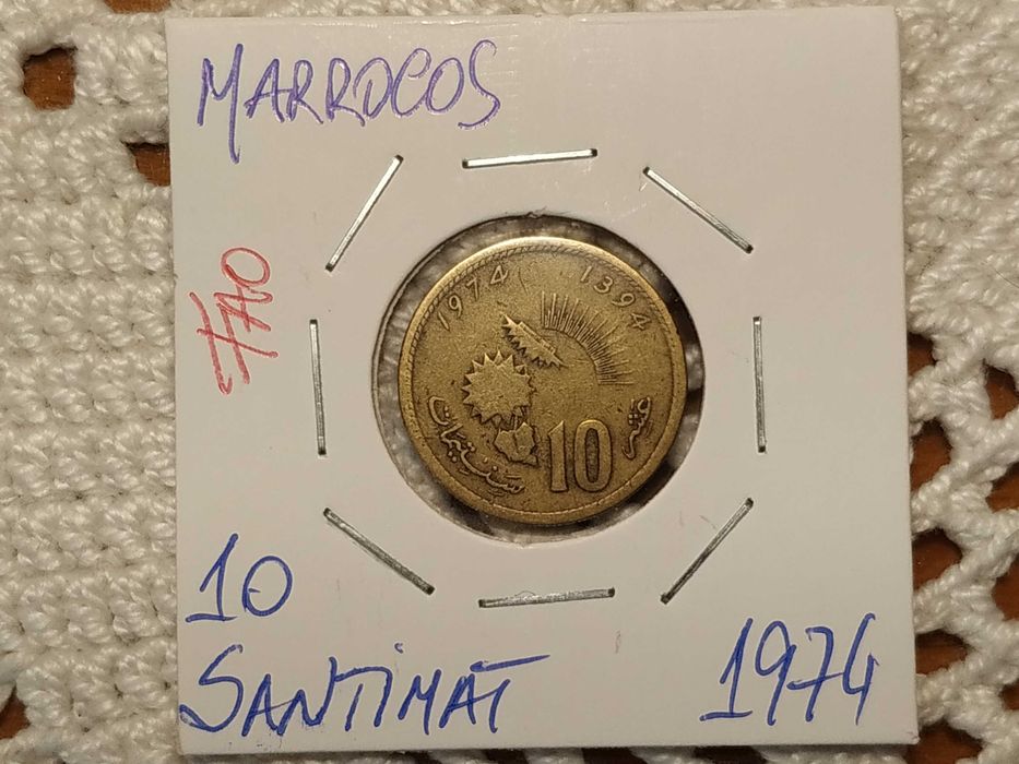 Marrocos - moeda de 10 santimat de 1974 FAO