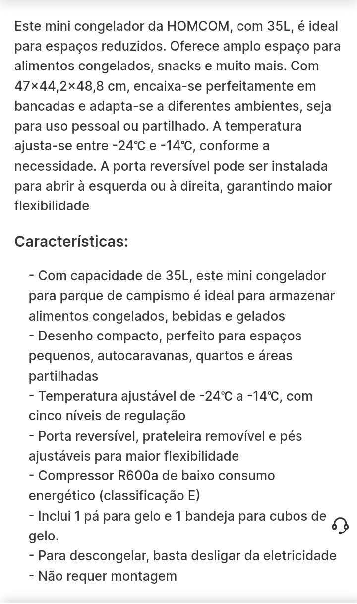 Homcom mini congelador 35 L silencioso, posso fazer entrega