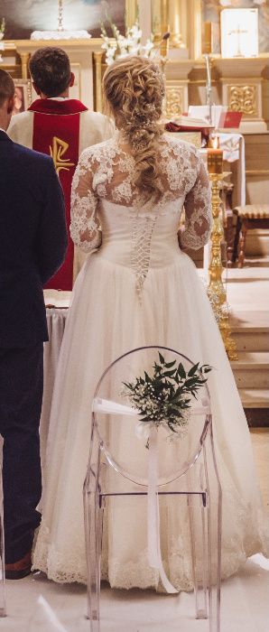 Suknia ślubna M/L 166cm+8cm Gorset Kość Słoniowa