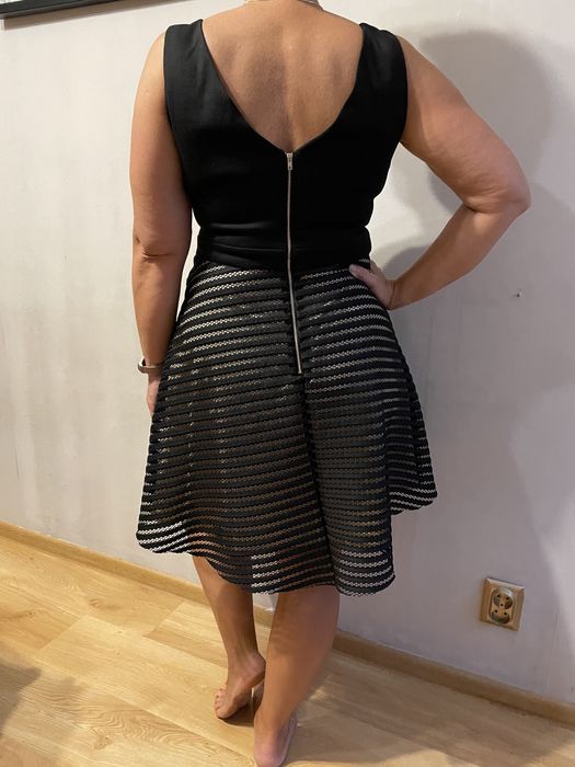 Czarna, elegancka sukienka, balowa, z siateczką, rozmiar 14, 42, XL