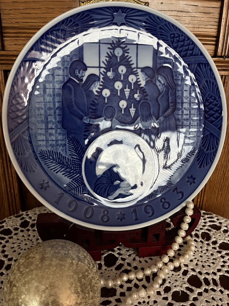 Elegancki Royal Copenhagen Boże Narodzenie Kobalt Porcelanowy Talerz