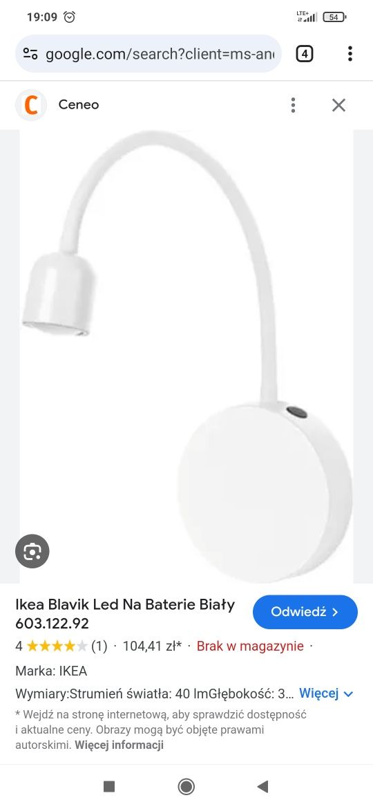 Ikea blavik lampka na baterię