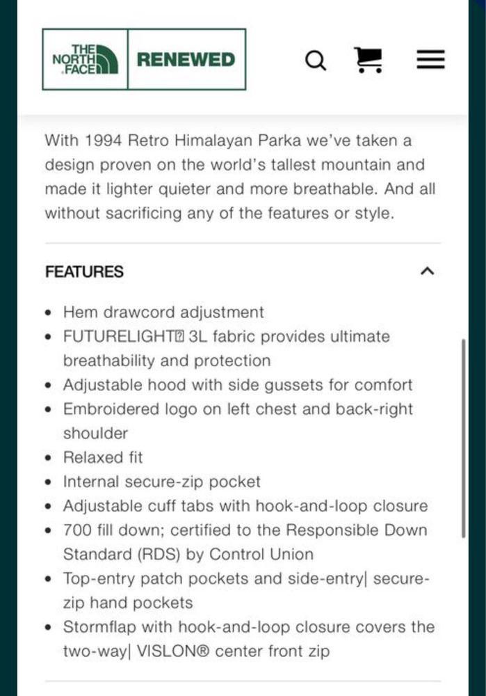 North Face kurtka puchowa Nowa Himalayan Retro 1994 Futurelight Parka