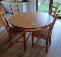 Okrągły, rozkładany stół drewniany Ikea Leksvik i 4 krzesła