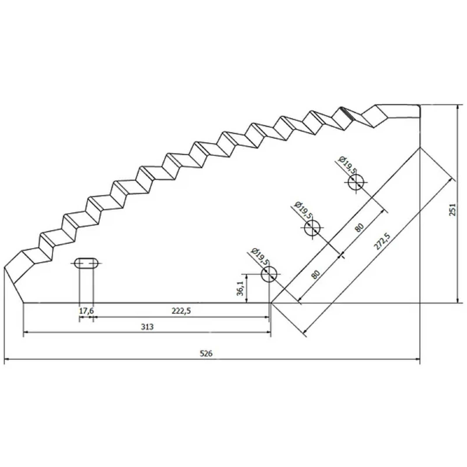 Nóż paszowozu uniwersalny PEECON, METAL-FACH, Alima, BVL 528x274x6 mm