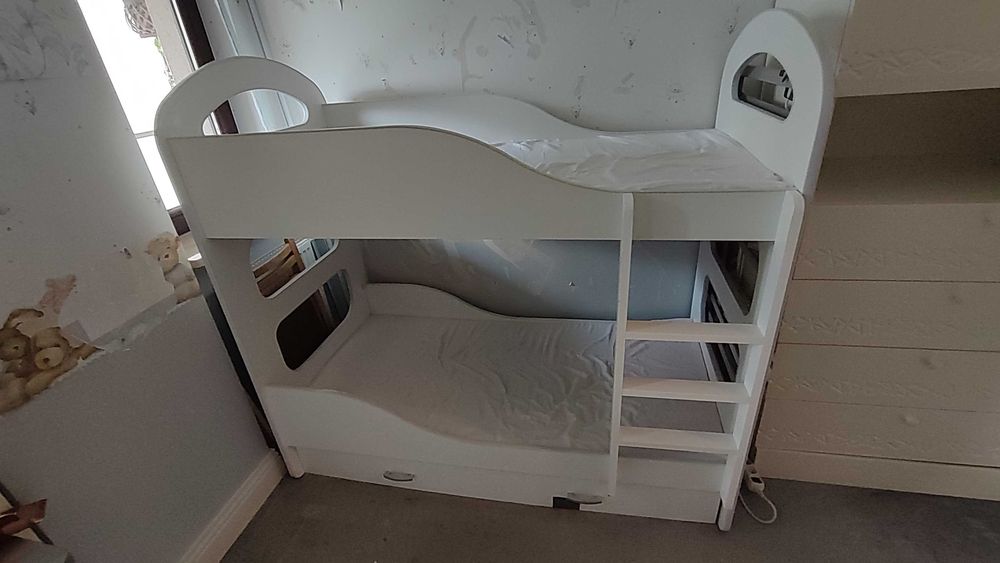 łóżeczko dla dzieci piętrowe białe