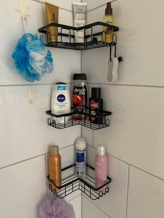 Zestaw 3 półki prysznicowe czarne metalowe bez wiercenia przyklejane