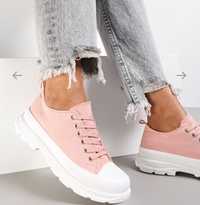 Buty trampki sneakersy nowe różowe białe na wysokiej podeszwie