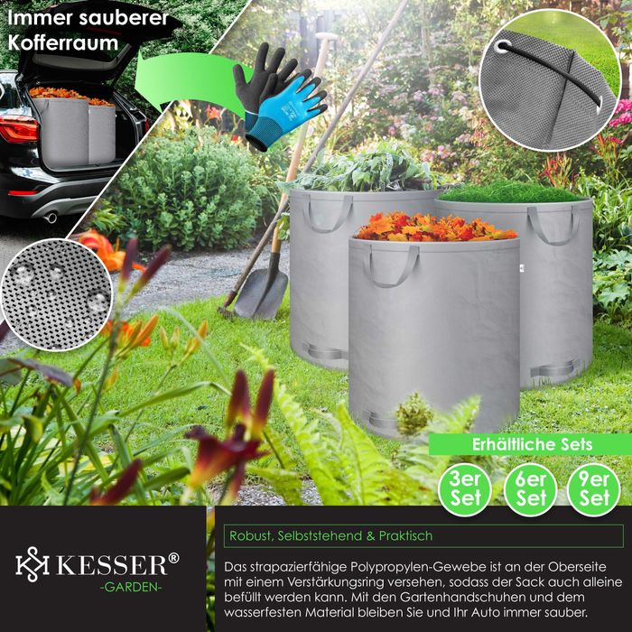 Worek ogrodowy, zestaw 3szt. x 272 L+ rękawice