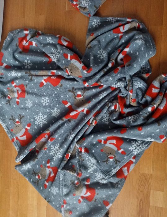 Koc i 2 poszewki na poduszkę renifery świąteczny