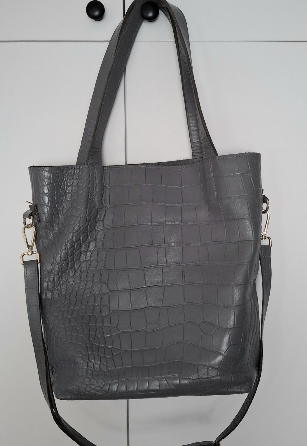 Torebka shopper Fabiola Skóra szara croco