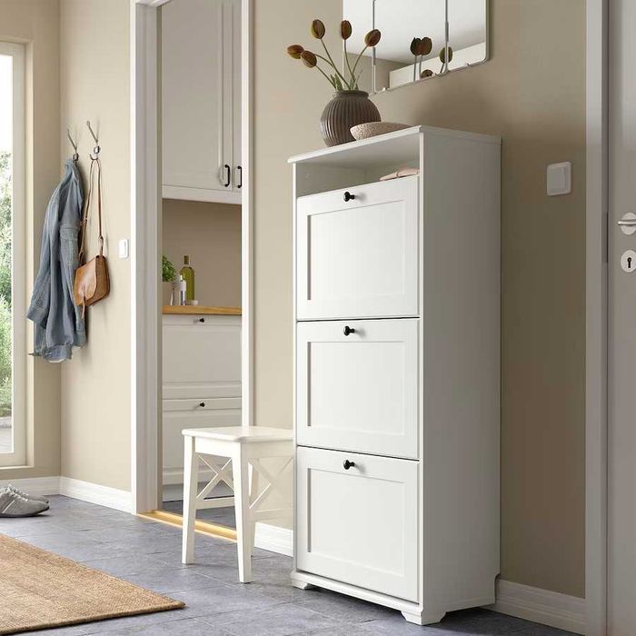 BRUSALI Szafka na buty, 3 przegrody, biały, 61x30x130 NOwa IKea