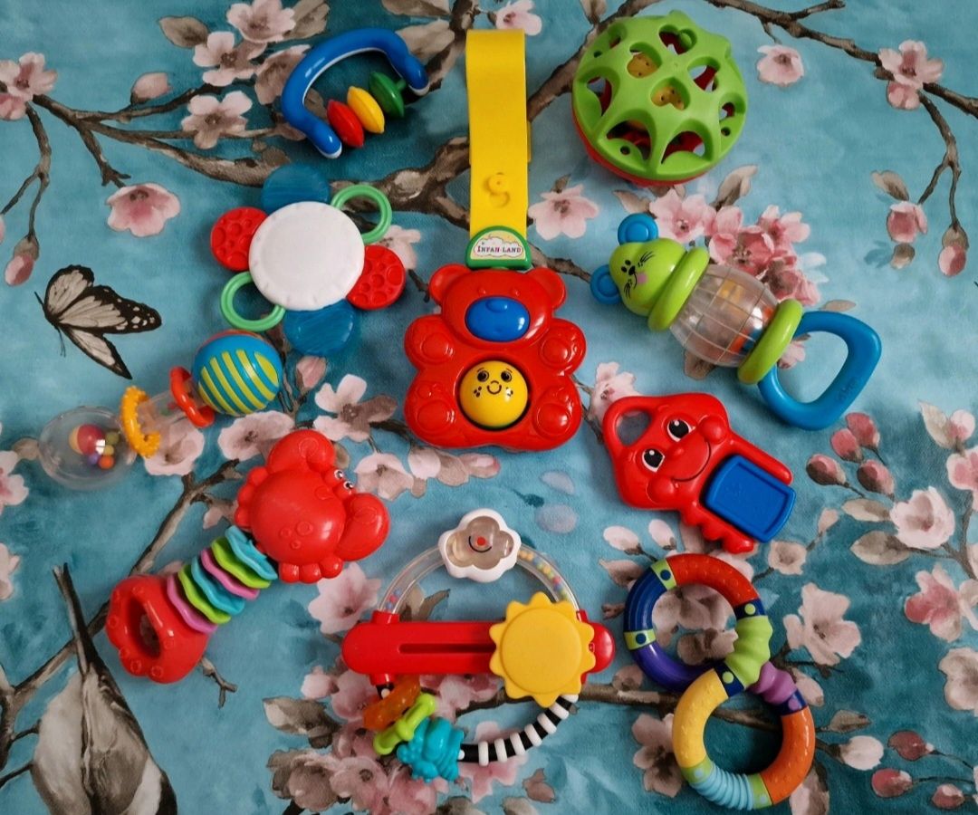 Duży zestaw grzechotek, zabawek, zawieszek Fisher Price