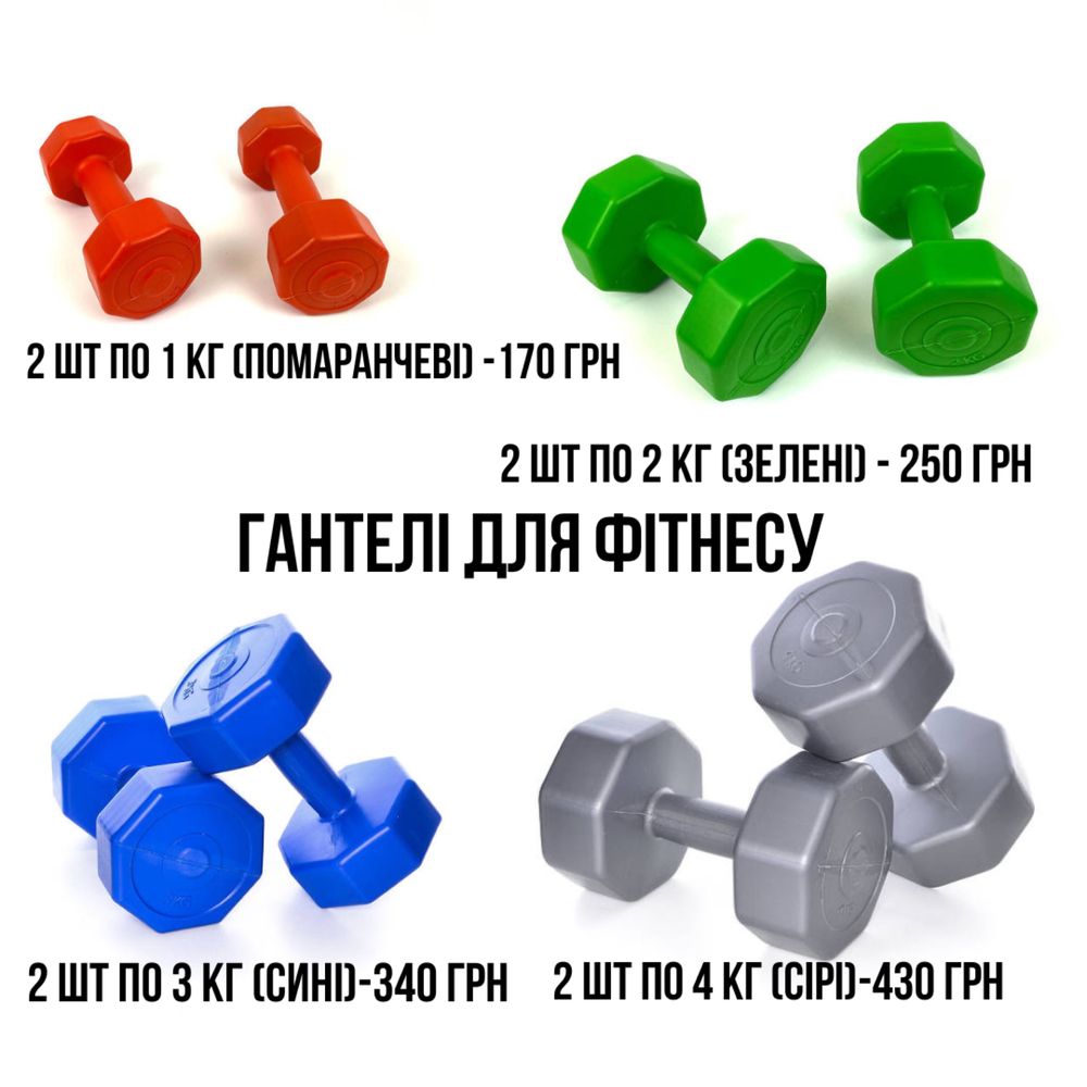 Гантелі для фітнесу 2 шт по 2кг (є інша вага)