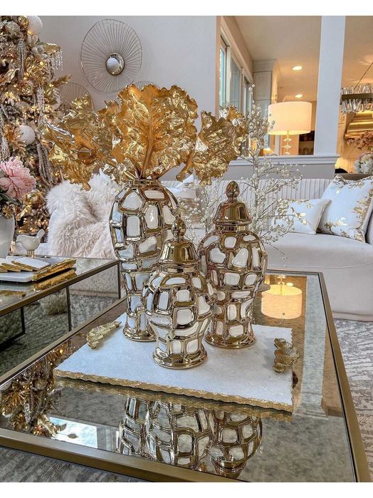Ekskluzywny Wazon Porcelanowy Ginger Jars – Biało-Złoty Blask Glamour!