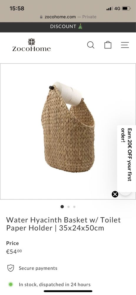 Cesto com suporte para rolo papel higienico