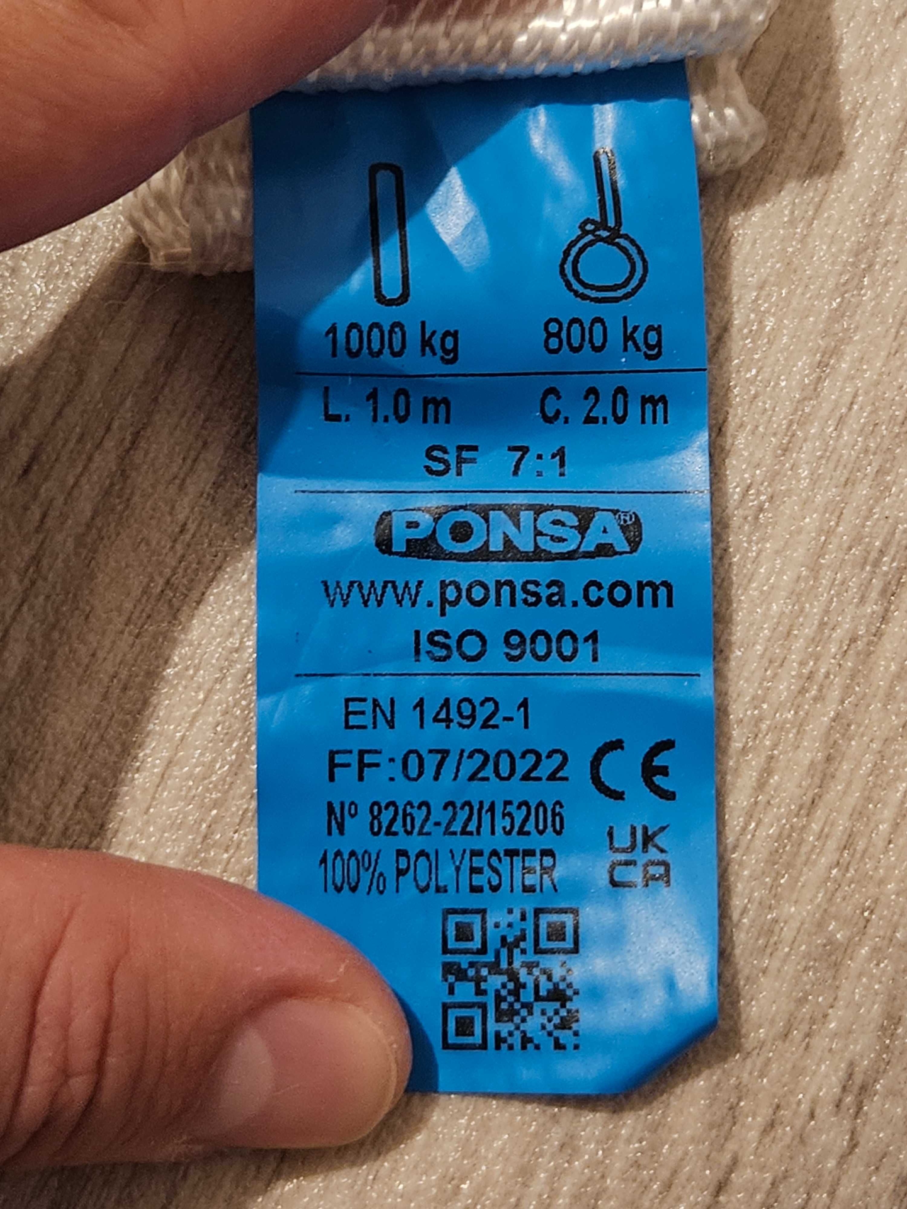 Ponsa pas nośny okrągły poliester 1000kg/800kg L1m C2m zawiesia pasowe