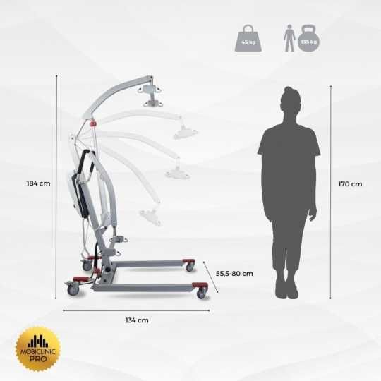 Guindaste eléctrico Fortuna, com arnês, suporta até 135 kg