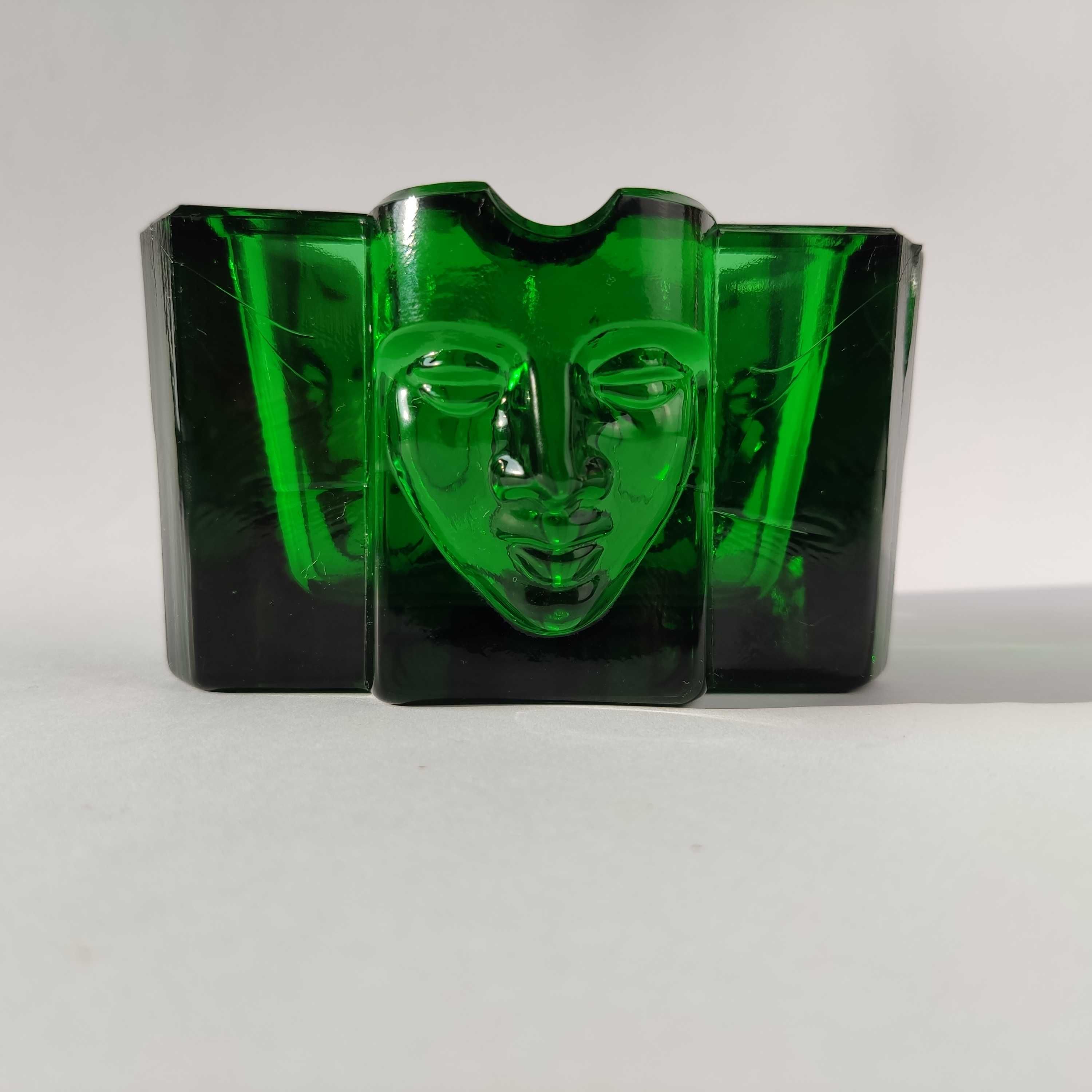 Unikat - popielnica Art Deco - lata 30 - grube piękne zielone szkło