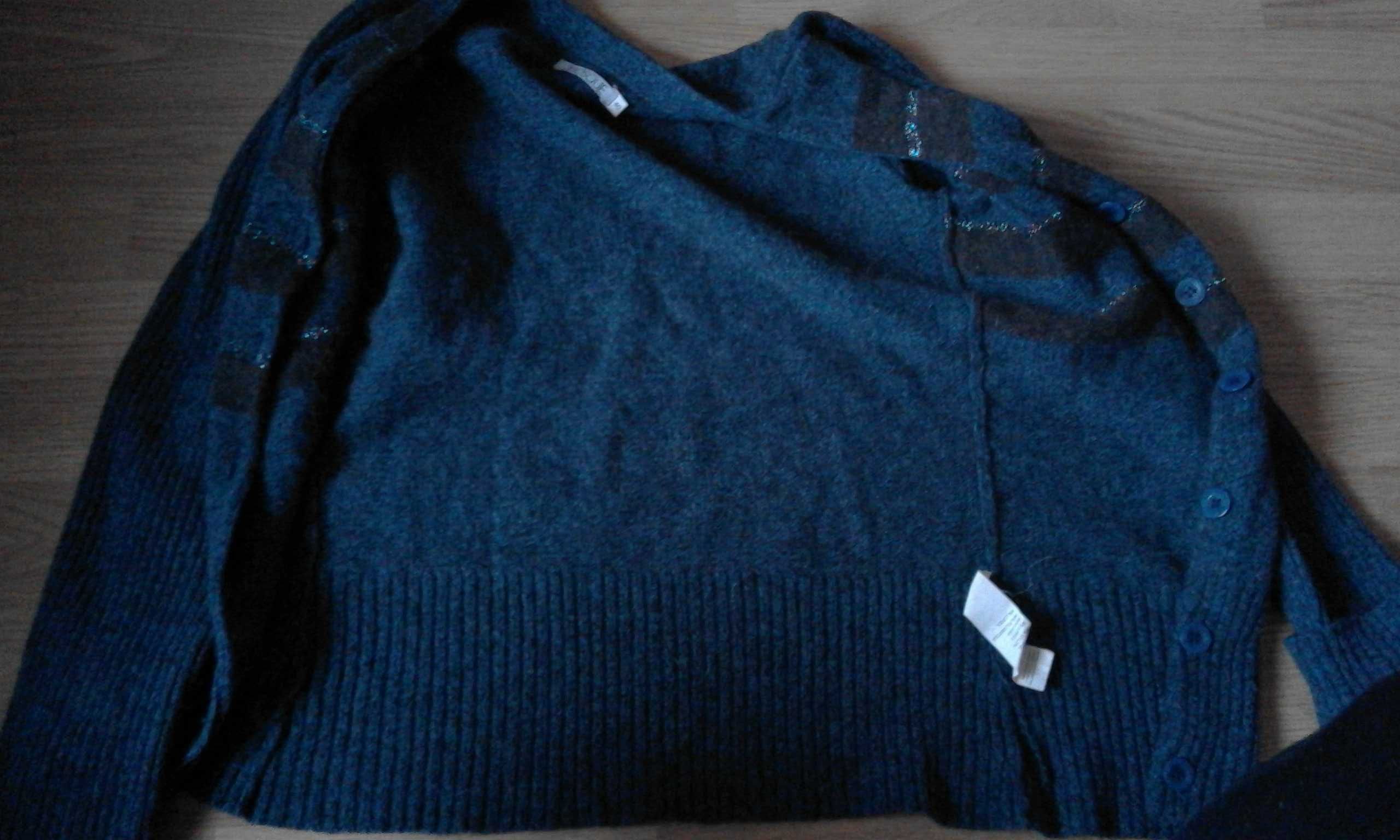 sweter na guziki zapinany 40 38 granatowy wełniany