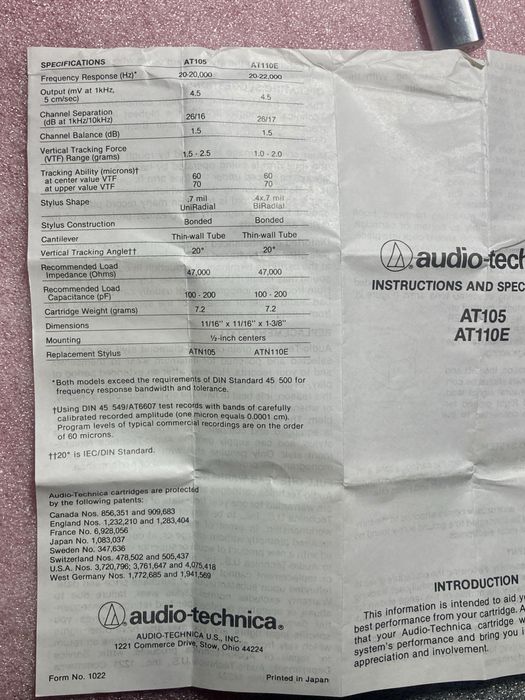 Audio-Technica AT-110E  , головка звукоснимателя , Япония.