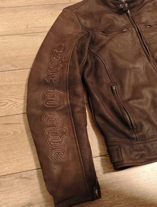 delroy р. xl коричнева шкіряна нубук куртка байкерська чоловіча мото
