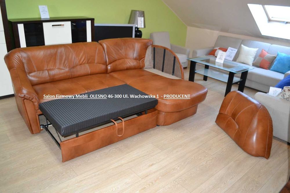 Nowy Narożnik 225x170cm ze Spaniem YARDEK, SKÓRA NATURALNA, -33%