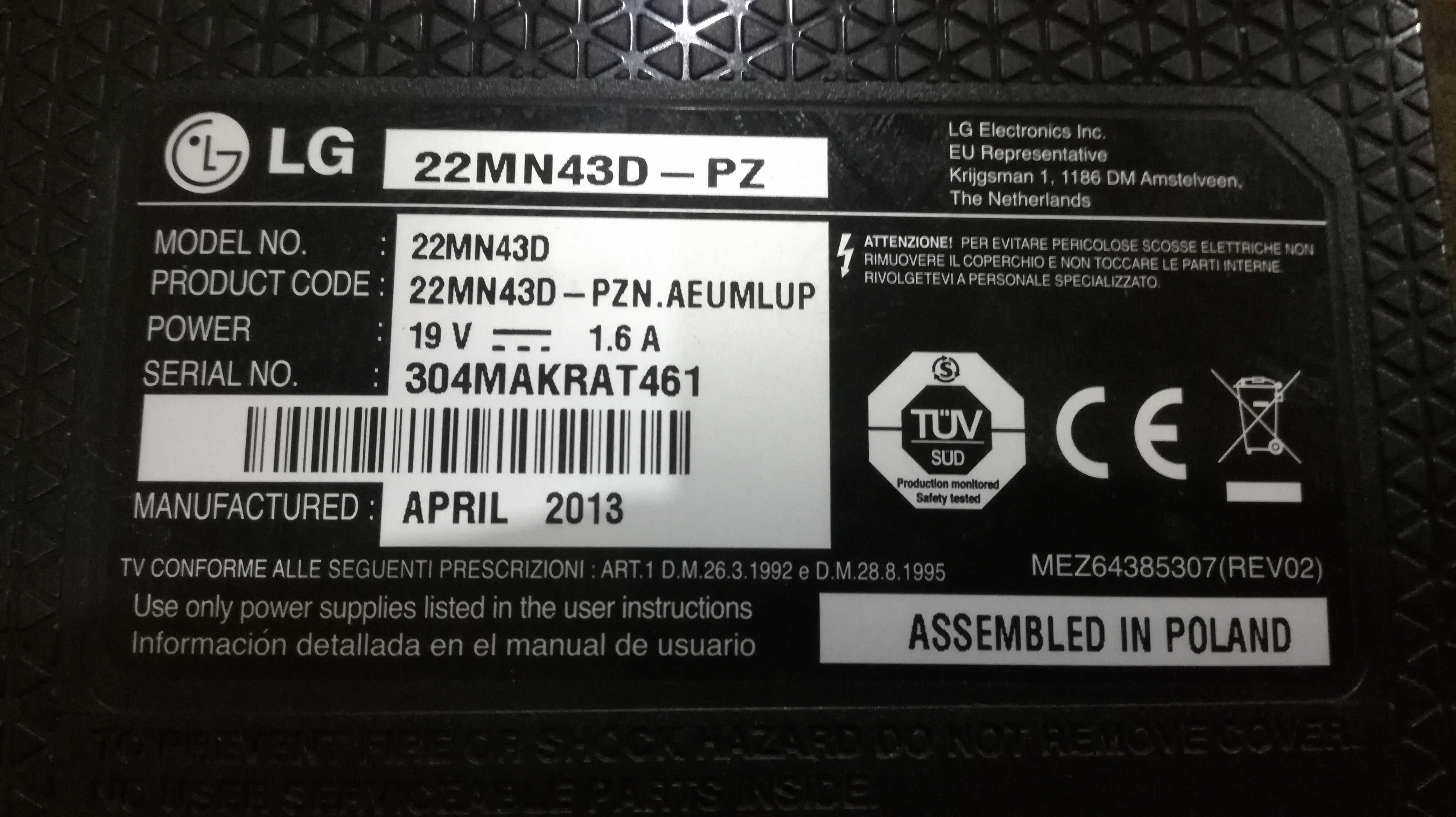 Televisao TV LG  22MN43D-PZ  (Peças)