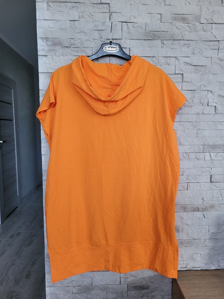 Nowa z metką pomarańczowa dłuższa bluza tunika z kapturem L/XL bawełna