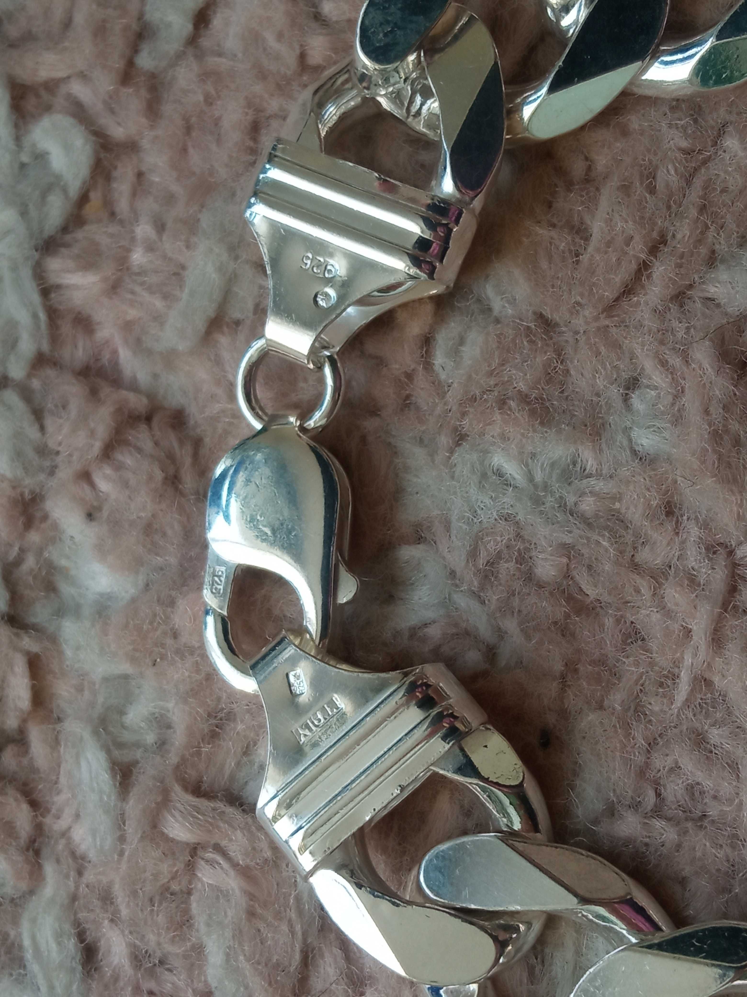 Bransoleta srebrna 925 Pancerka 20 cm szeroka 15 mm Męski łańcuch