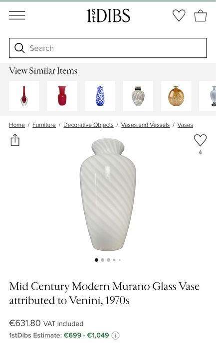 Wielki Piękny Biały Wazon Murano Swirl Venini Unikat Włochy 1970 Mega