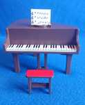 Piano de cauda miniatura em madeira mogno