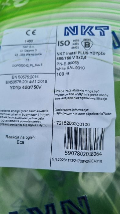 Kable  elektryczne przewody elektryczne płaskie ydyp 3x2.5  3x1.5 nkt