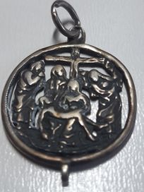 Antyczny medalion,medalik,Pan Jezus Matka Boska pieta.srebro
