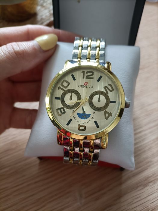 Nowy męski elegancki zegarek Geneva z pudełkiem