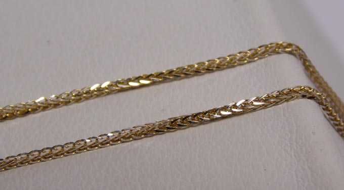 Złoty dwukolorowy łańcuszek lisi ogon 45 cm. 1 mm.