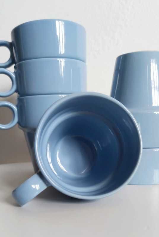 Vintage 6 sztuk błękitnych kubków ceramicznych baby blue