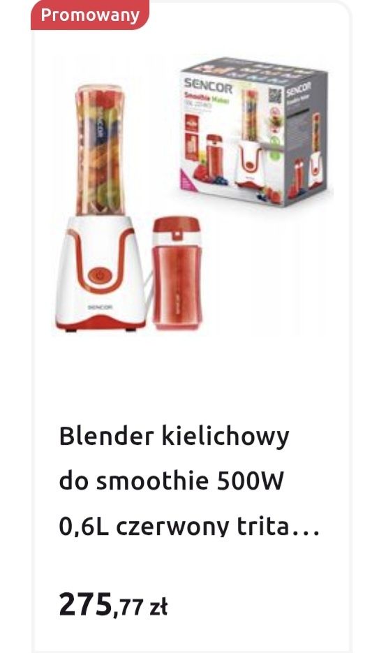 Sencor 500W czerwony blender kielichowy do smoothie