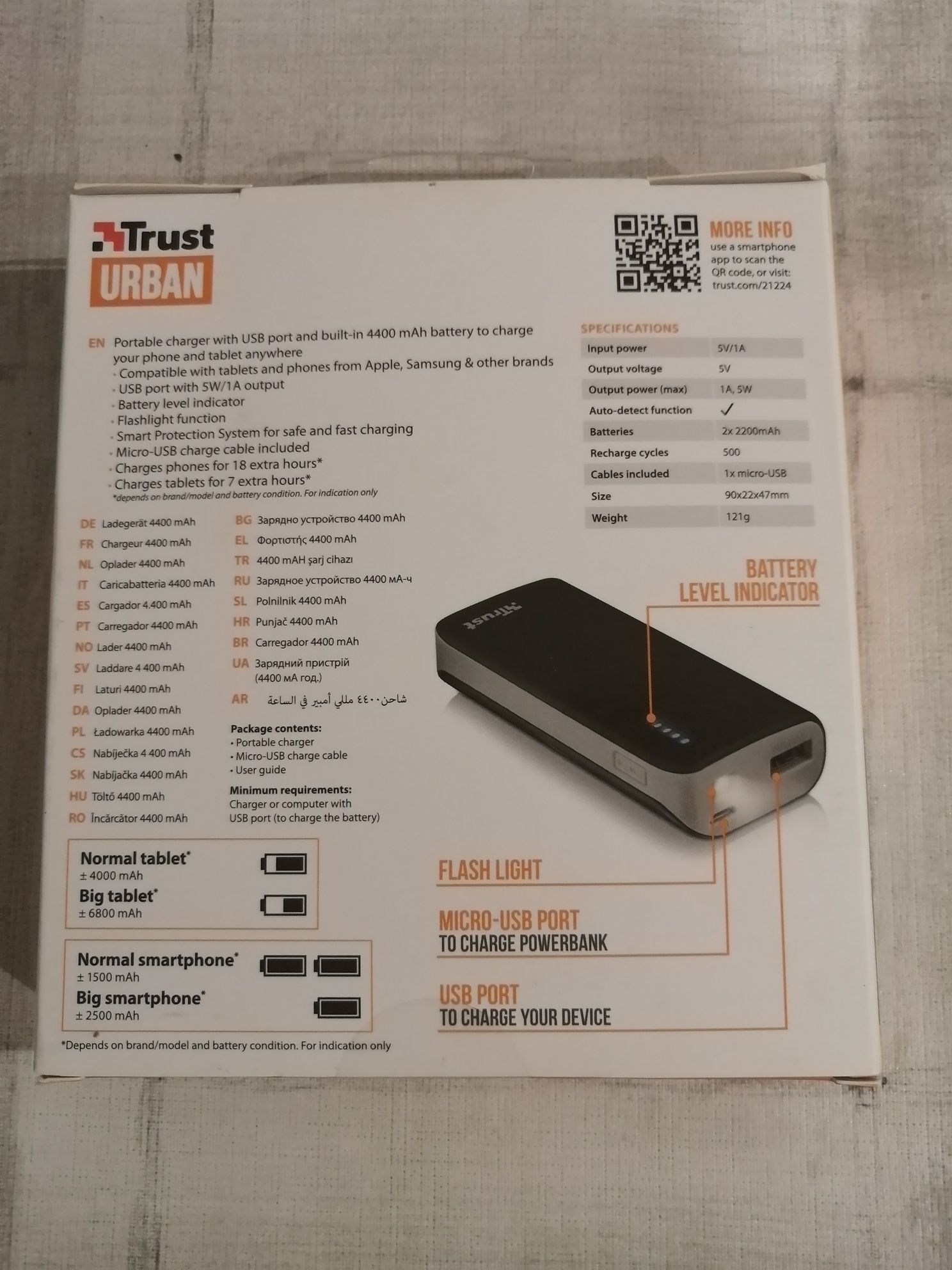 Trust Urban Powerbank 4400 mAh - 1 USB - 1 Micro USB