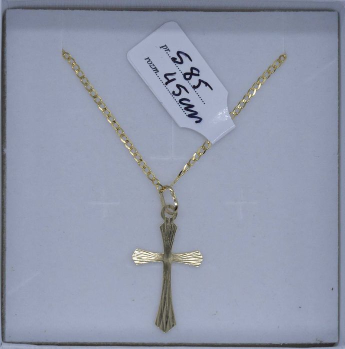 zestaw złota 585 łańcuszek + krzyż 2,08g 45cm NOWY CHRZEST KOMUNIA